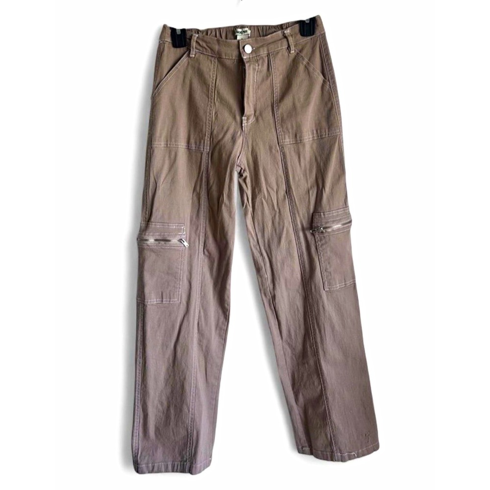 Rachel Paige Cargo Pants Womens S Brown Wide Leg Contrast Stitch Y2K Utility